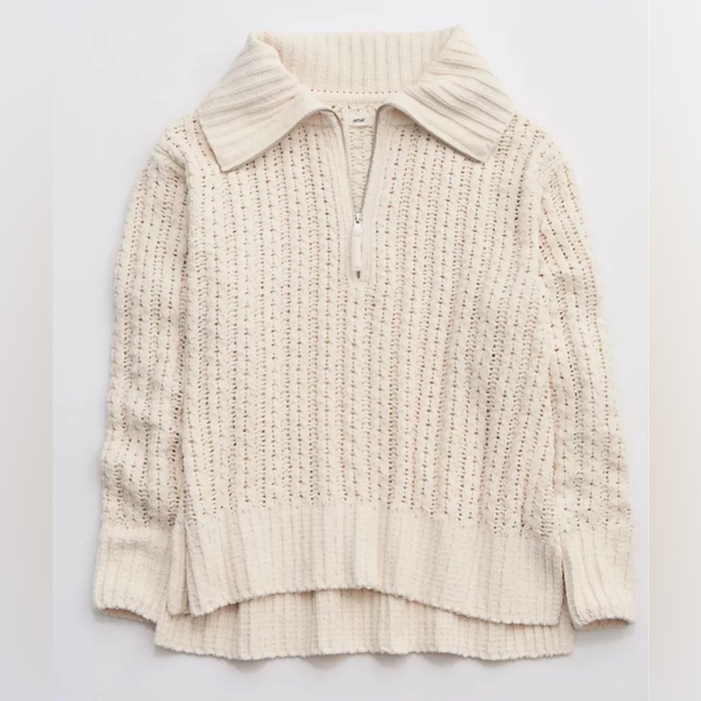 Aerie Cable Car Quarter Zip Sweater